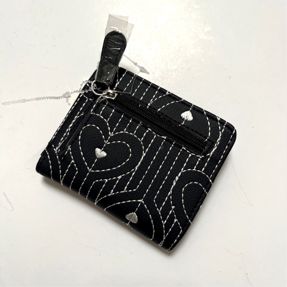 NWT Betsey Johnson 2pc Bifold Wallet Set Hearts Quilted Black & Mauve Card Case - Picture 8 of 10